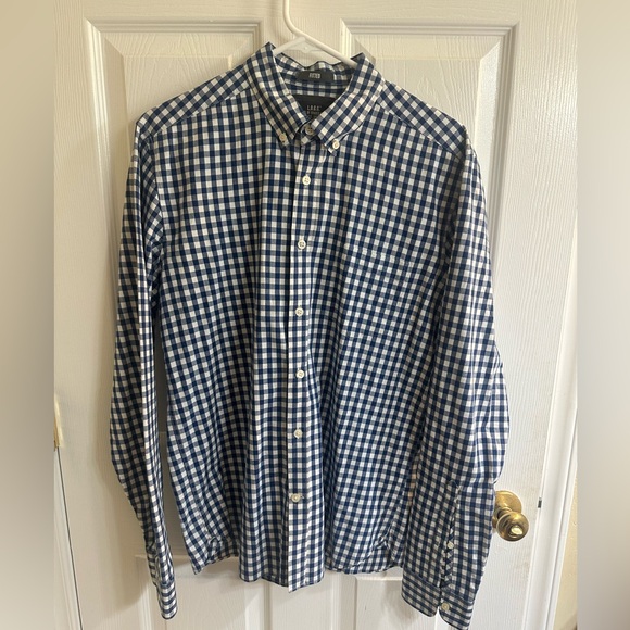 H&M LOGG Medium Fitted Shirt Blue White Plaid Button Down 100% Cotton Casual - Picture 1 of 6